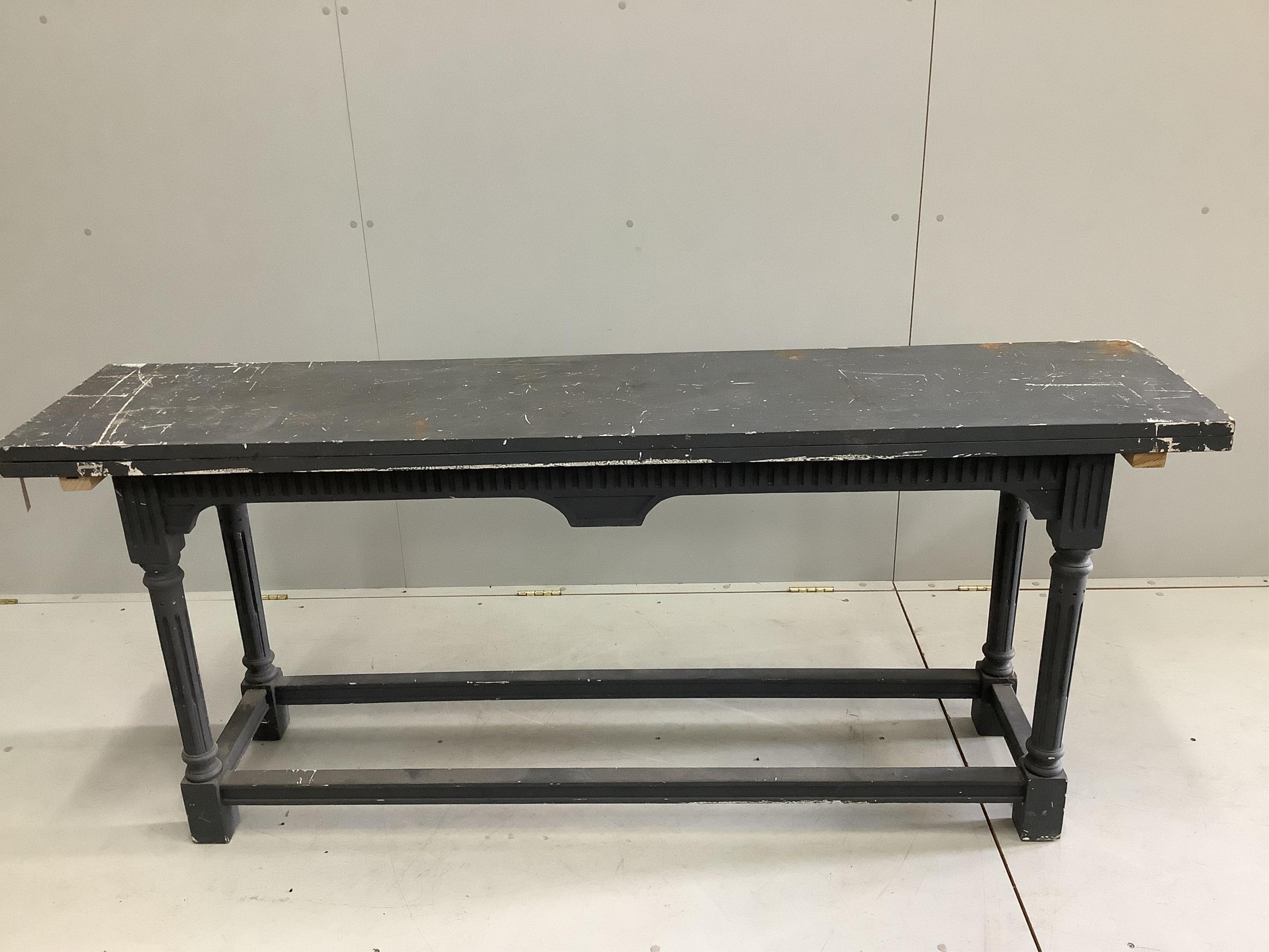 A Continental painted folding table, width 180cm, depth 39cm, height 78cm. Condition - fair